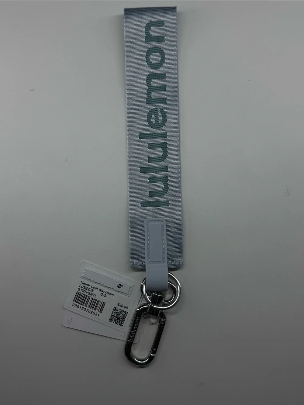 lululemon athletica Light Grey Wrist Key Strap with Metal Clip